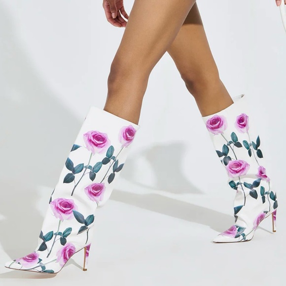 Azalea Wang Shoes - Floral White and Pink Women's Boots